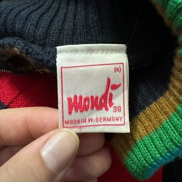 Vintage 1980s Mondi Rainbow Striped Wool Quarter Zip Ski Sweater West Germany - Picture 2 of 9